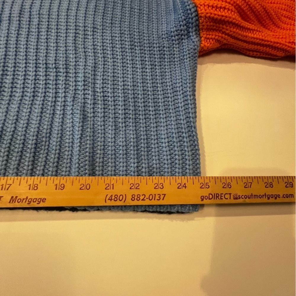 Women’s Cable Knit Sweater Oversized M Color Block Blue Orange Wide Sleeves - Picture 8 of 9